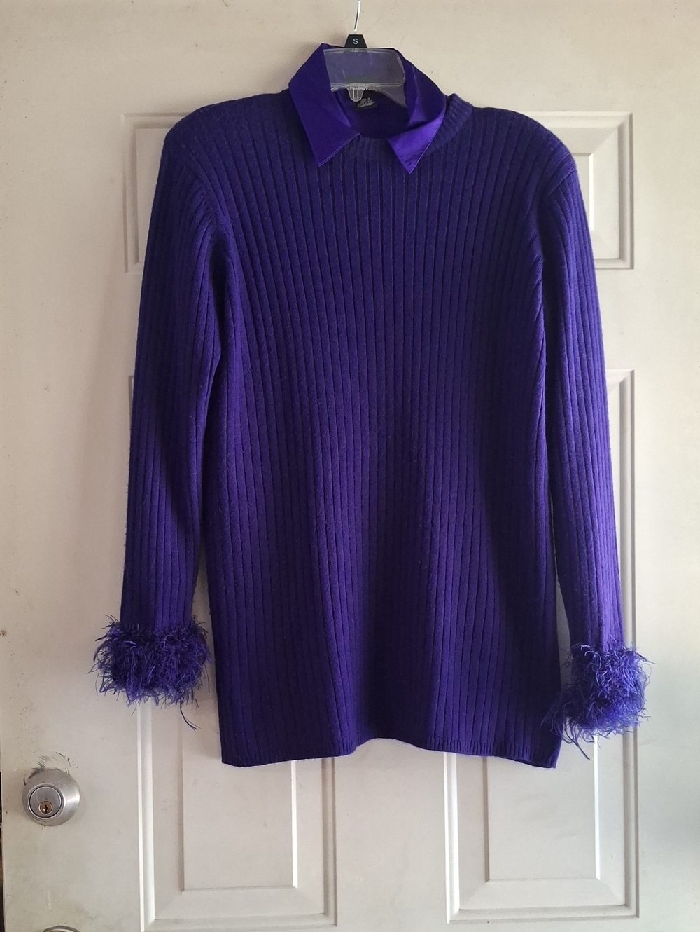 Notations Purple Ribbed Sweater with Feather Cuffs